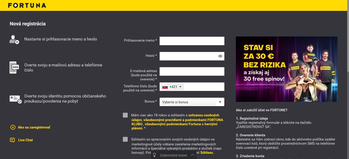 Registracia Fortuna sk
