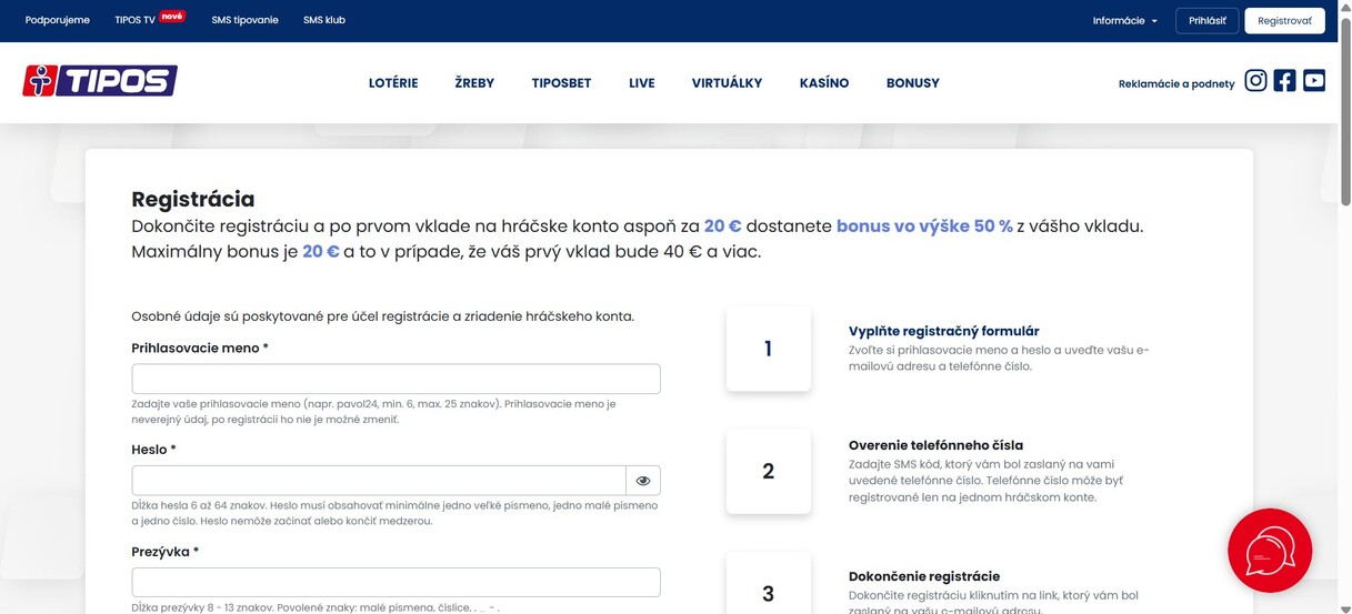 Registracia Tiposbet SK