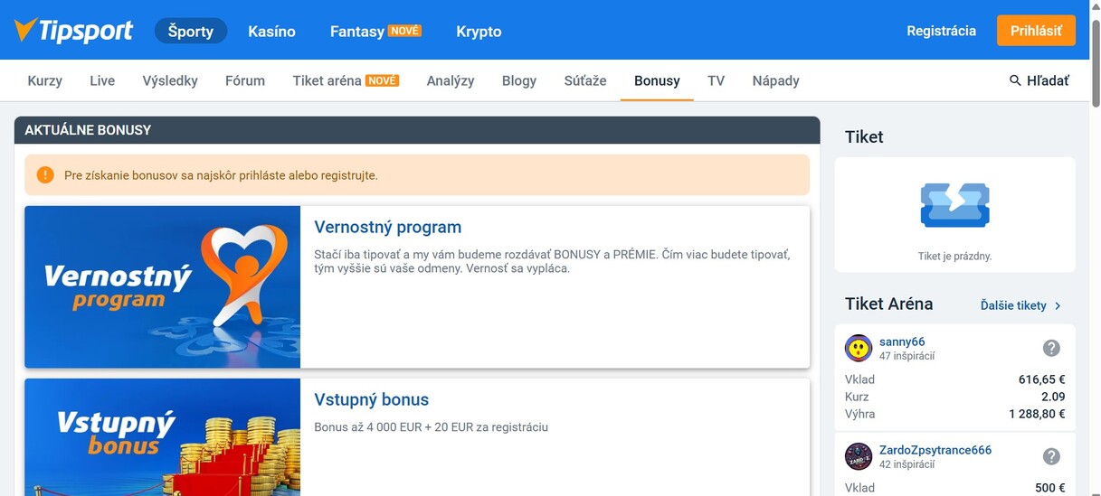 Tipsport Bonusy sk