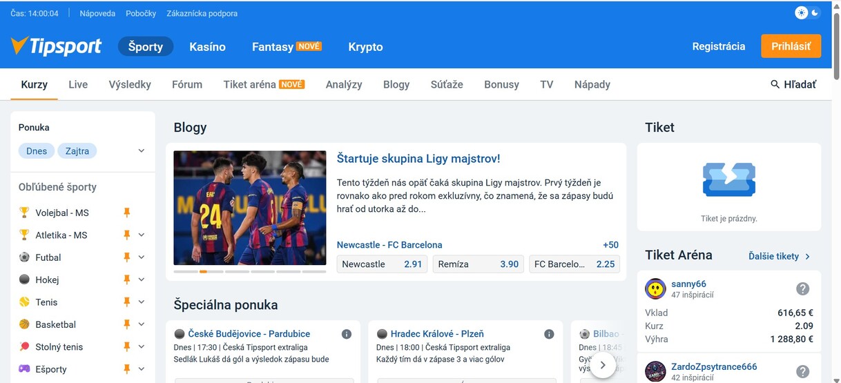 Tipsport Homepage SK