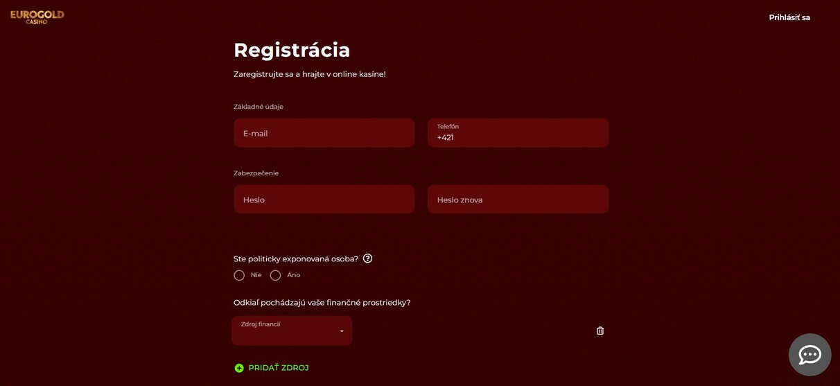 Eurogold Registracia kasína Slovensko pc